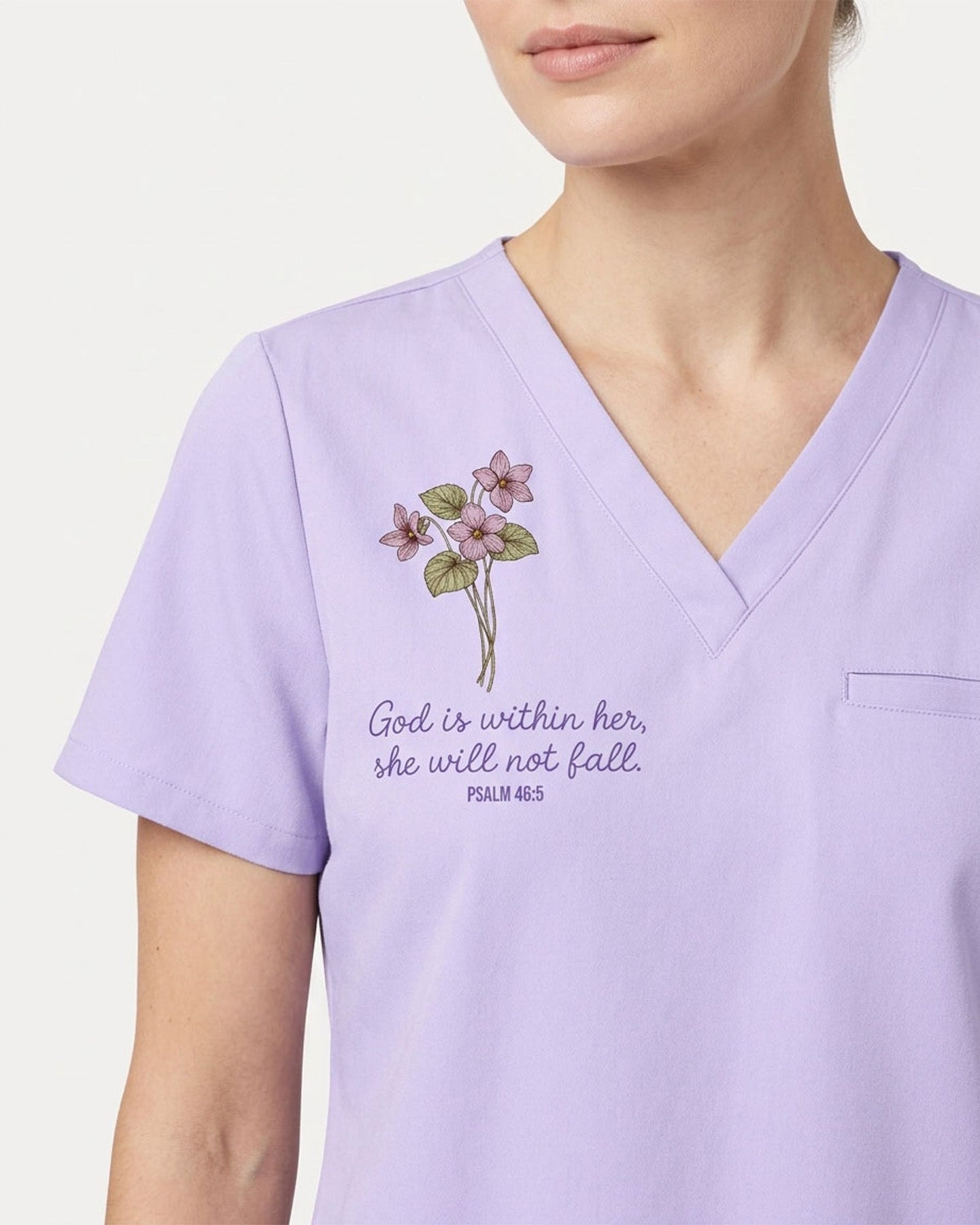 Personalized Birth Month Flower Nurse God Is Within Her She Will Not Fall Top - Scrubloop