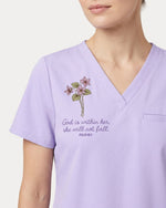 Personalized Birth Month Flower Nurse God Is Within Her She Will Not Fall Top - Scrubloop