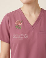 Personalized Birth Month Flower Nurse God Is Within Her She Will Not Fall Top - Scrubloop