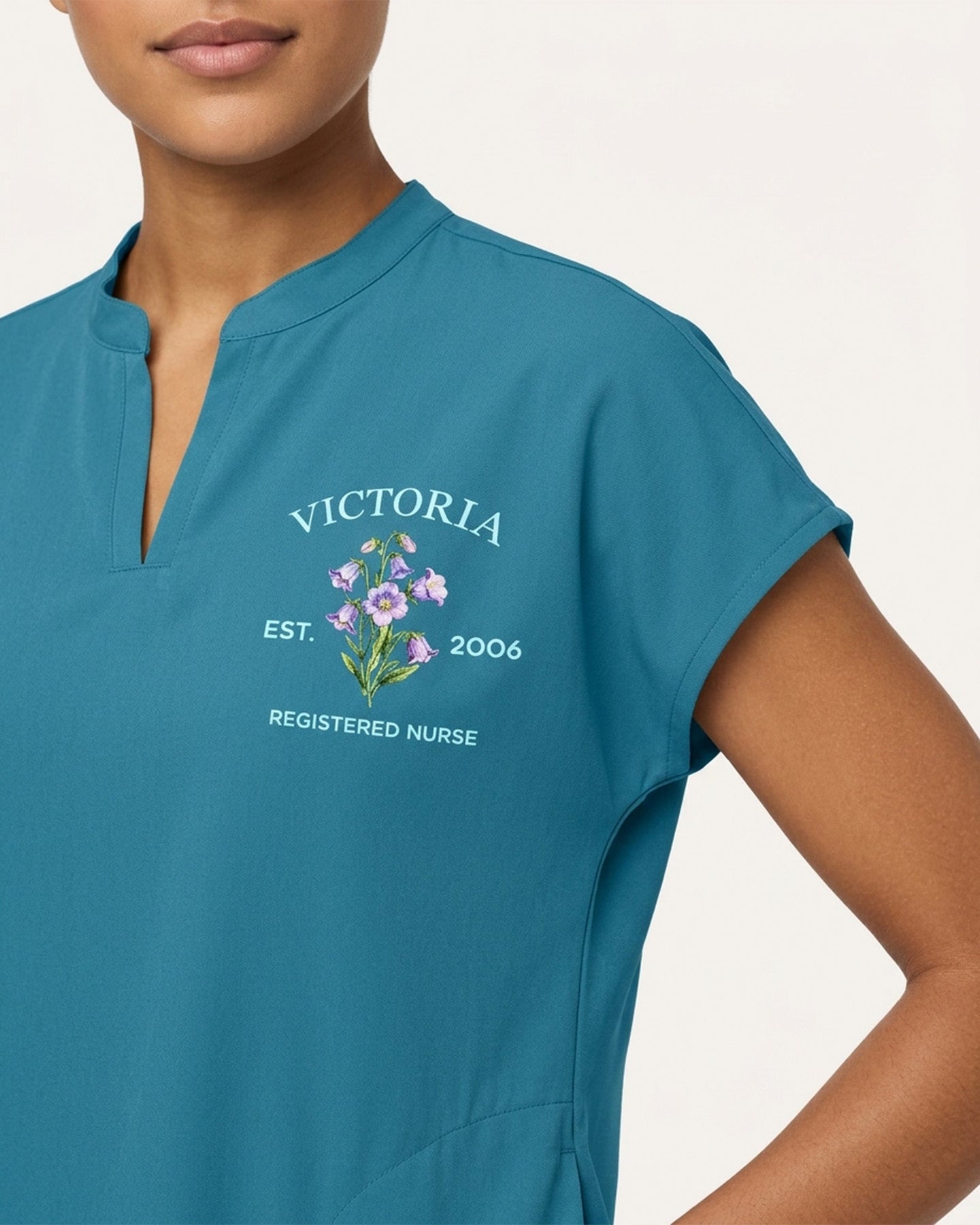Personalized Birth Month Flower, Specialty And Name Nurse Mandarin Top - Scrubloop