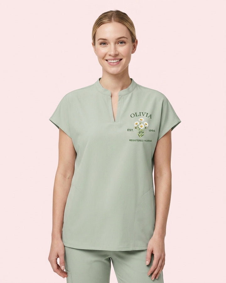 Personalized Birth Month Flower, Specialty And Name Nurse Mandarin Top