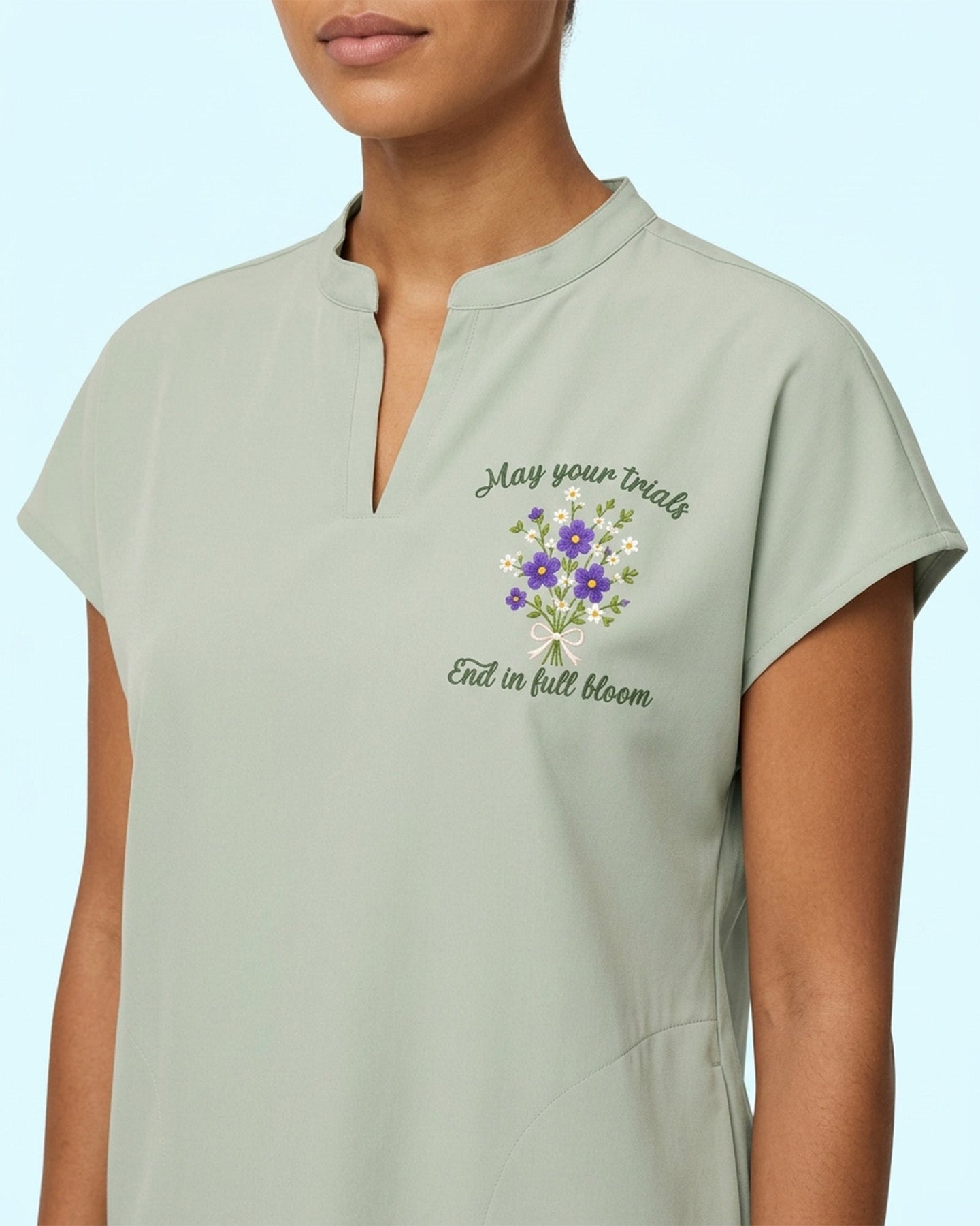 Personalized Birth Month Flower, Specialty And Name Nurse May Your Trials End In Full Bloom Mandarin Dolman Scrub Top - Scrubloop