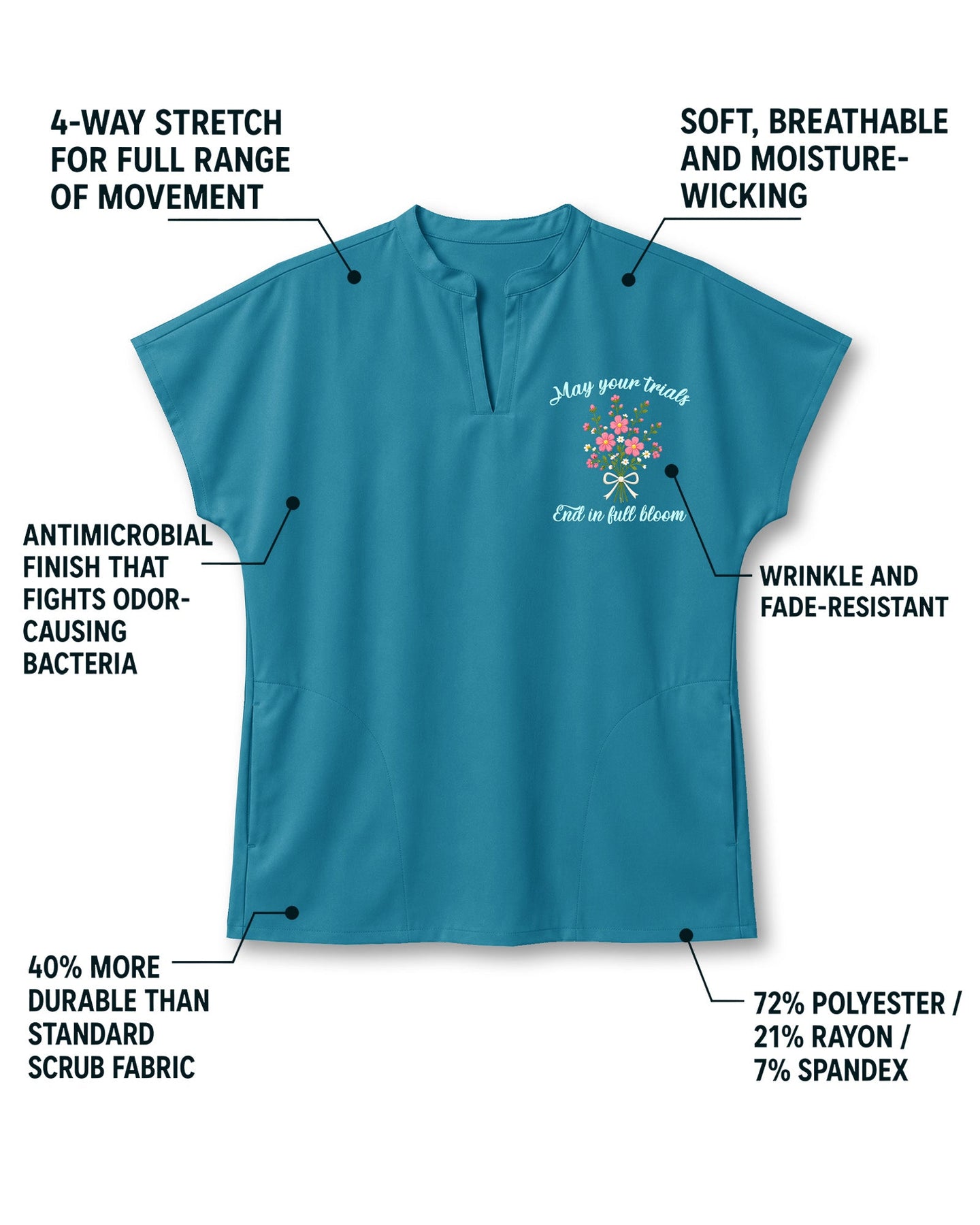 Personalized Birth Month Flower, Specialty And Name Nurse May Your Trials End In Full Bloom Mandarin Dolman Scrub Top - Scrubloop