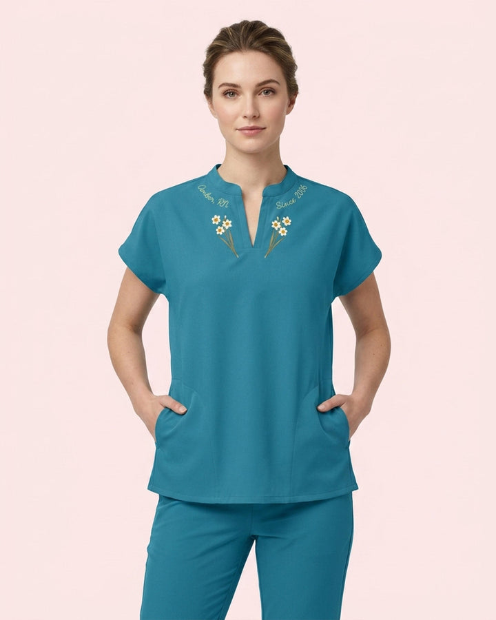 Personalized Birth Month Flower, Specialty, Name & Year Nurse Mandarin Top
