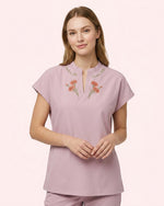 Personalized Birth Month Flower, Specialty, Name & Year Nurse Mandarin Top - Scrubloop