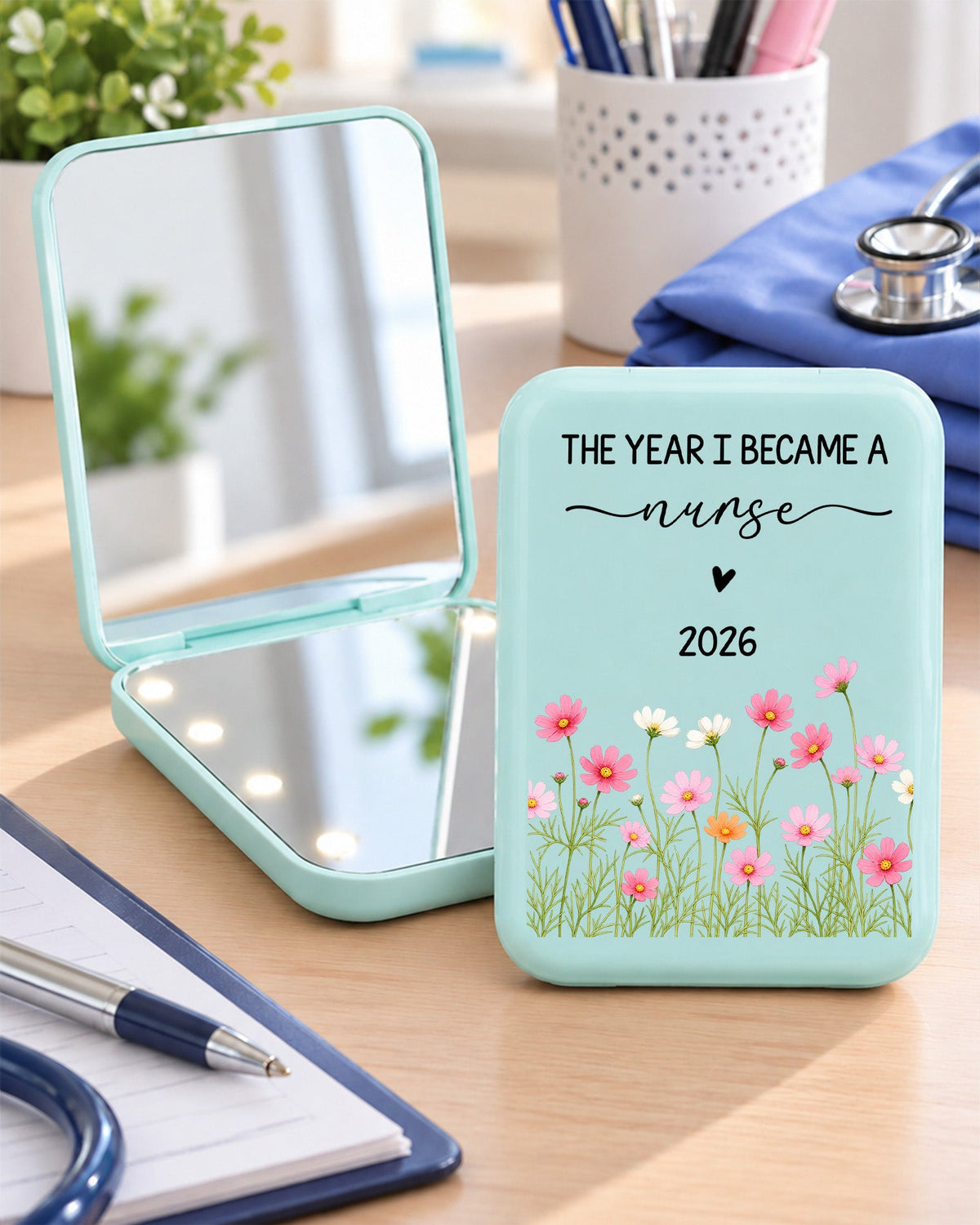 Personalized Birth Month Flower The Year I Became A Nurse Keepsake Gift For New Nurse Graduation LED Mirror - Scrubloop