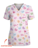 Personalized Candy Hearts Nurse Style Women Scrub Top - Scrubloop