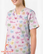 Personalized Candy Hearts Nurse Style Women Scrub Top - Scrubloop