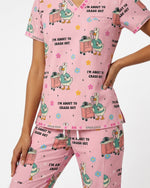 Personalized Job Title And Year Funny Nurse Silly Goose I'm About To Crash Out Women's One-Pocket V-neck Scrub Set - Scrubloop