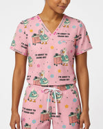 Personalized Job Title And Year Funny Nurse Silly Goose I'm About To Crash Out Women's One-Pocket V-neck Scrub Set - Scrubloop