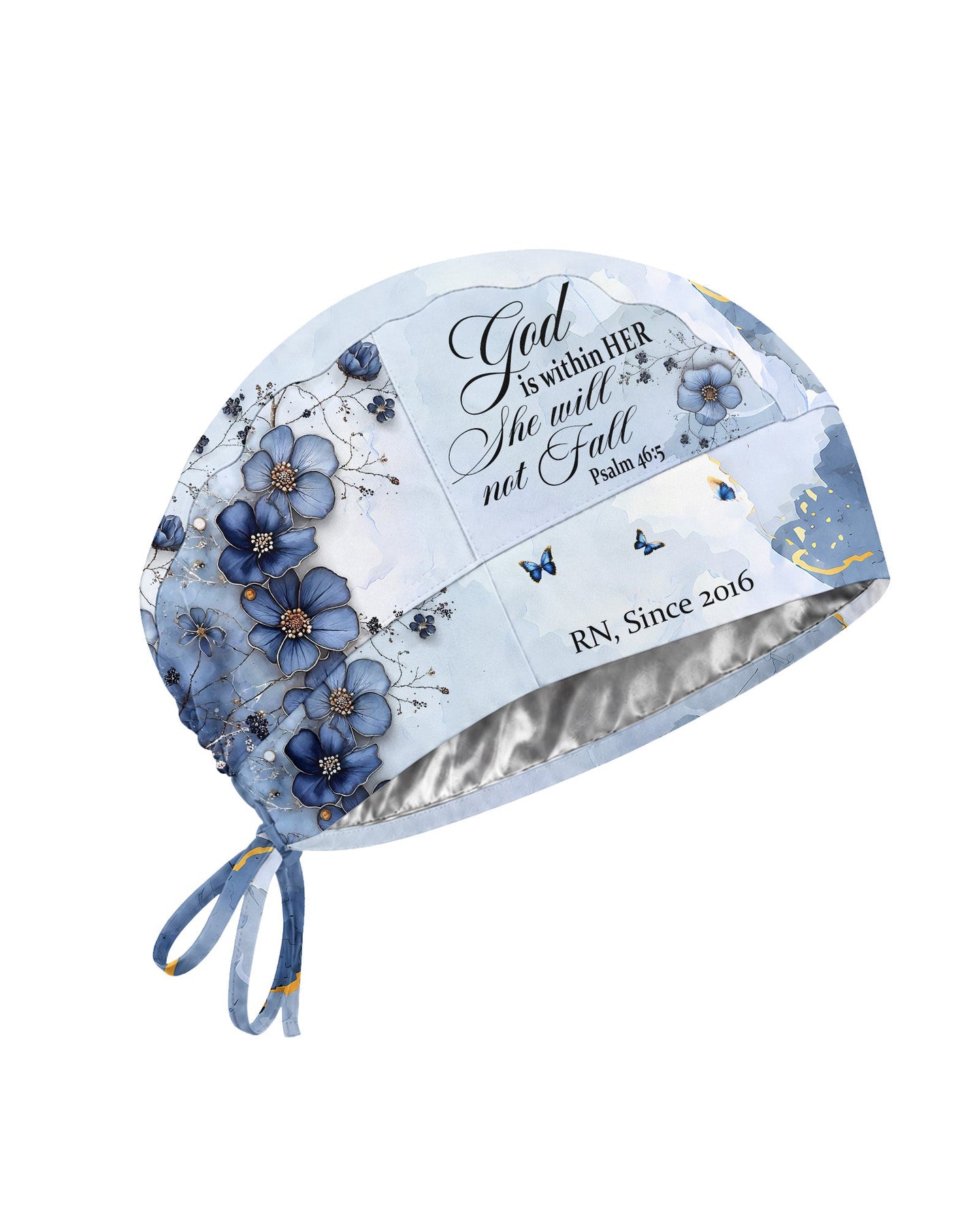 Personalized Job Title And Year God Is Within Her She Will Not Fall Nurse Flower Premium Satin-Lined Scrub Cap - Scrubloop