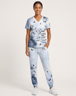 Personalized Job Title And Year God Is Within Her She Will Not Fall Nurse Flower Women's One-Pocket V-neck Scrub Set - Scrubloop