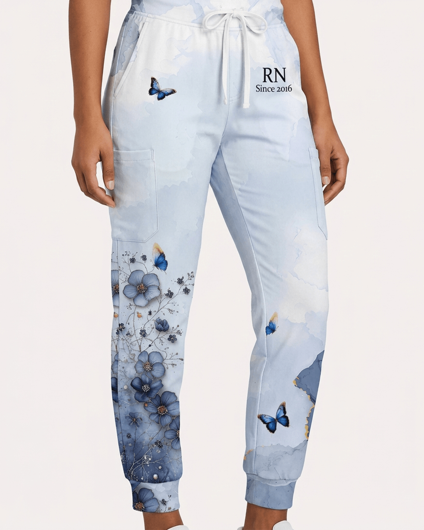 Personalized Job Title And Year God Is Within Her She Will Not Fall Nurse Flower Women's One-Pocket V-neck Scrub Set - Scrubloop