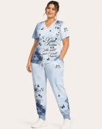 Personalized Job Title And Year God Is Within Her She Will Not Fall Nurse Flower Women's One-Pocket V-neck Scrub Set - Scrubloop