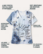 Personalized Job Title And Year God Is Within Her She Will Not Fall Nurse Flower Women's One-Pocket V-neck Scrub Set - Scrubloop