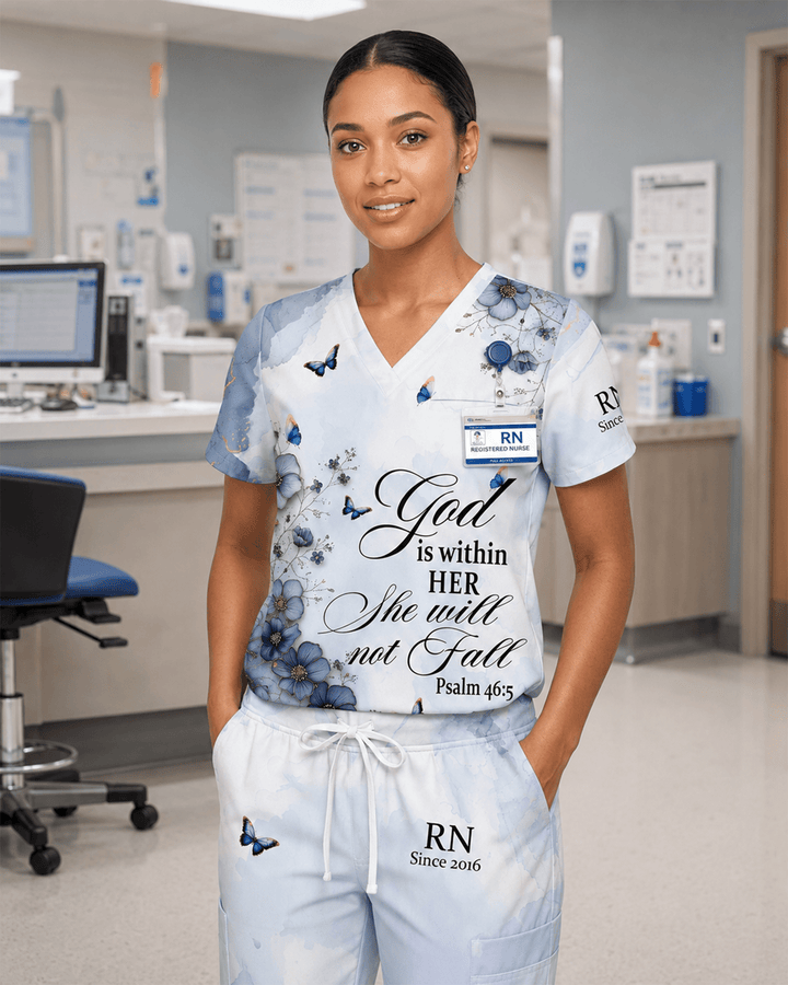 Personalized Job Title And Year God Is Within Her She Will Not Fall Nurse Flower Set