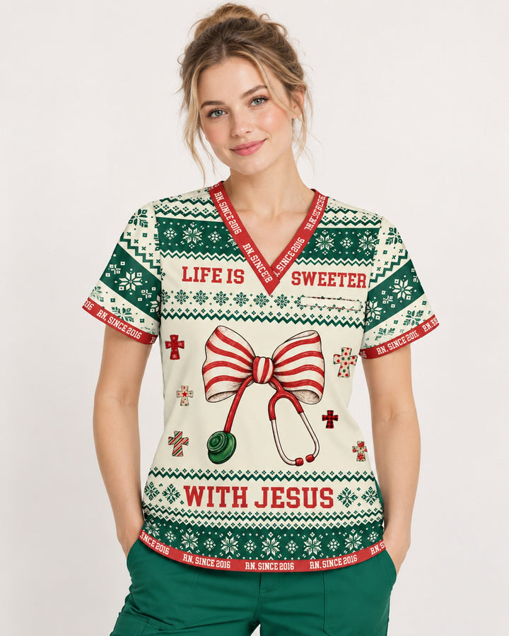 Personalized Job Title And Year Life Is Sweeter With Jesus Christian Christmas Gift For Nurse Top