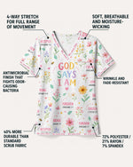 Personalized Job Title And Year Nurse God Says I Am Flower Women's One-Pocket V-neck Scrub Set - Scrubloop