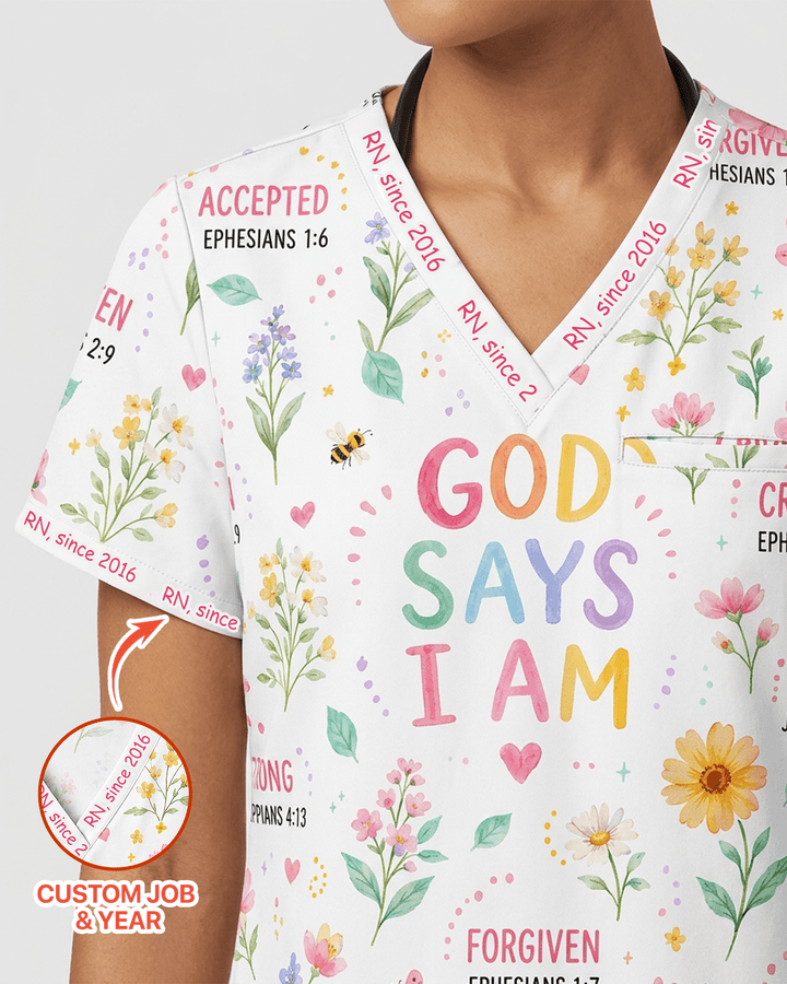 Personalized Job Title And Year Nurse God Says I Am Flower Set