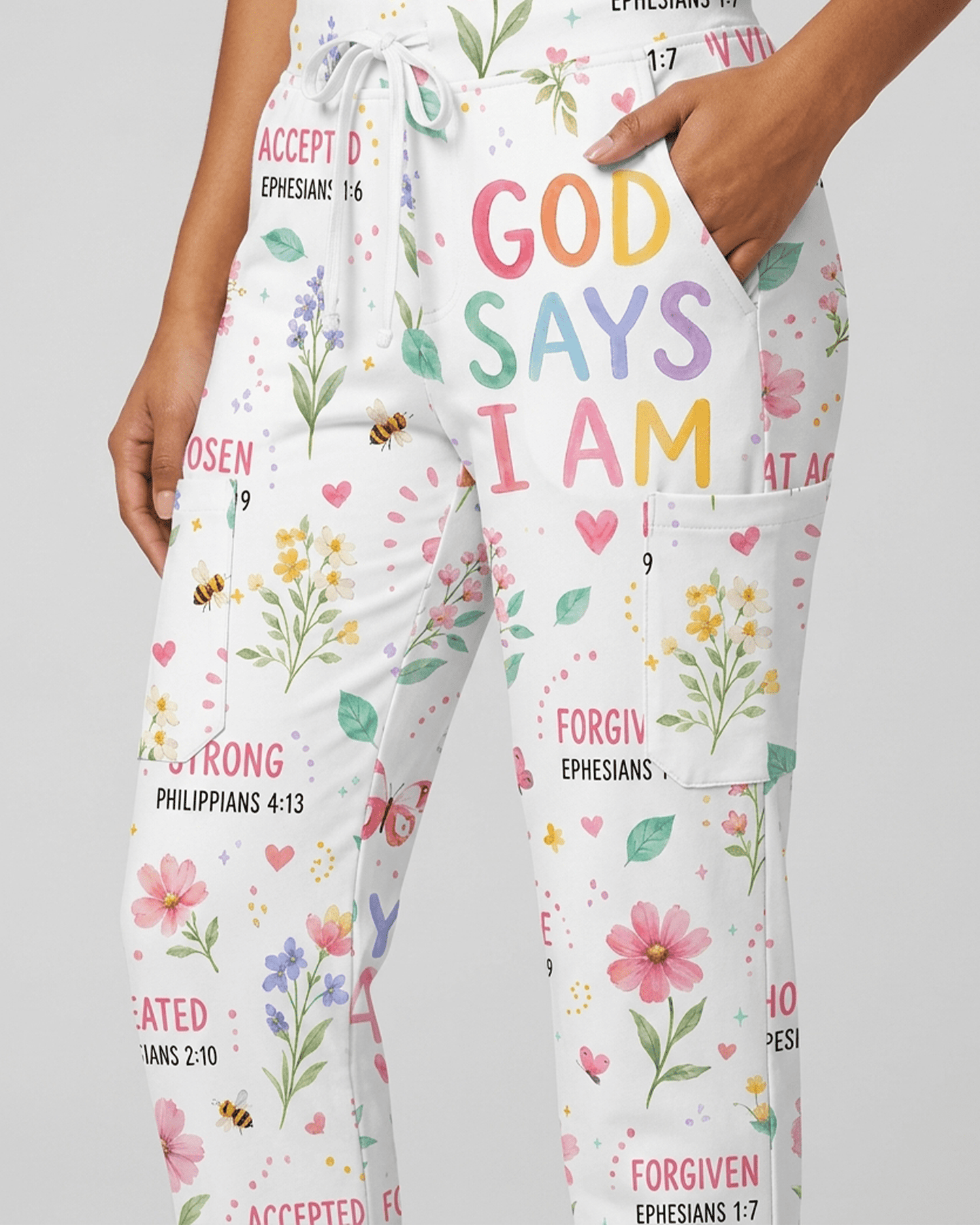 Personalized Job Title And Year Nurse God Says I Am Flower Women's One-Pocket V-neck Scrub Set - Scrubloop