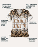 Personalized Job Title And Year Nurse Leopard Pattern Women's One-Pocket V-neck Scrub Set - Scrubloop
