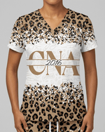 Personalized Job Title And Year Nurse Leopard Pattern Women's One-Pocket V-neck Scrub Set - Scrubloop