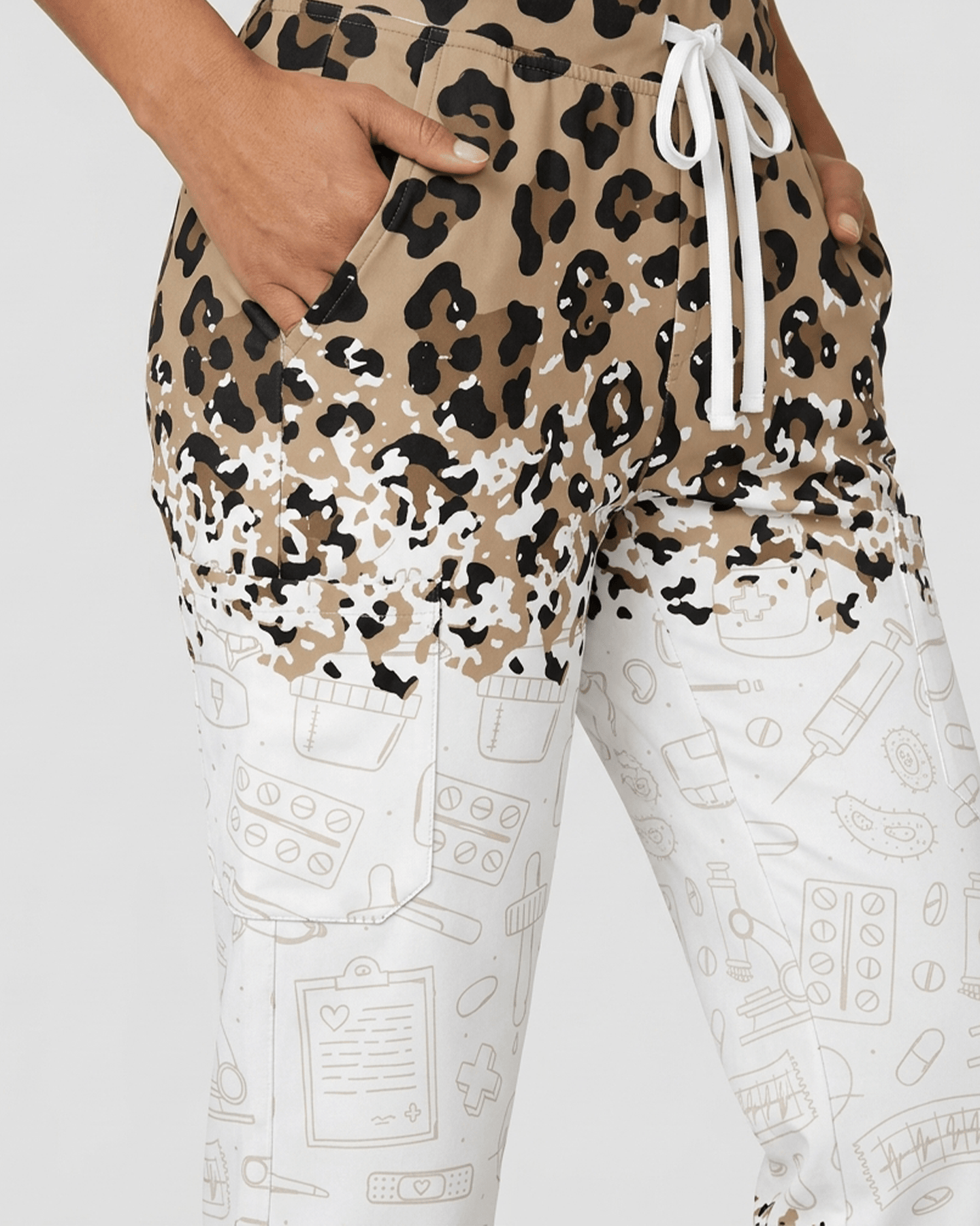 Personalized Job Title And Year Nurse Leopard Pattern Women's One-Pocket V-neck Scrub Set - Scrubloop