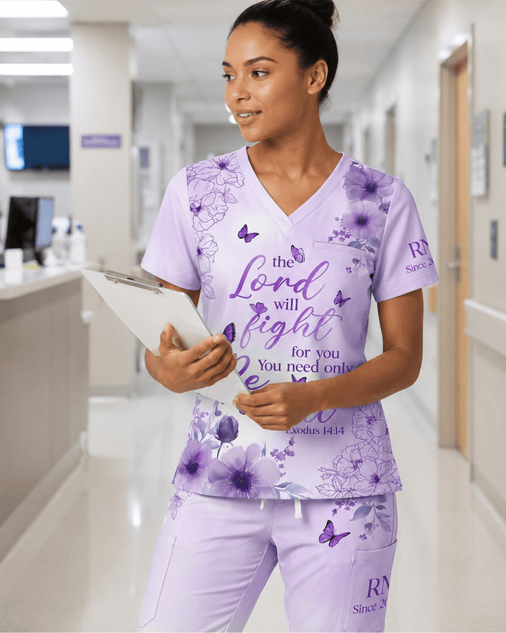 Personalized Job Title And Year The Lord With Fight For You Nurse Flower Set