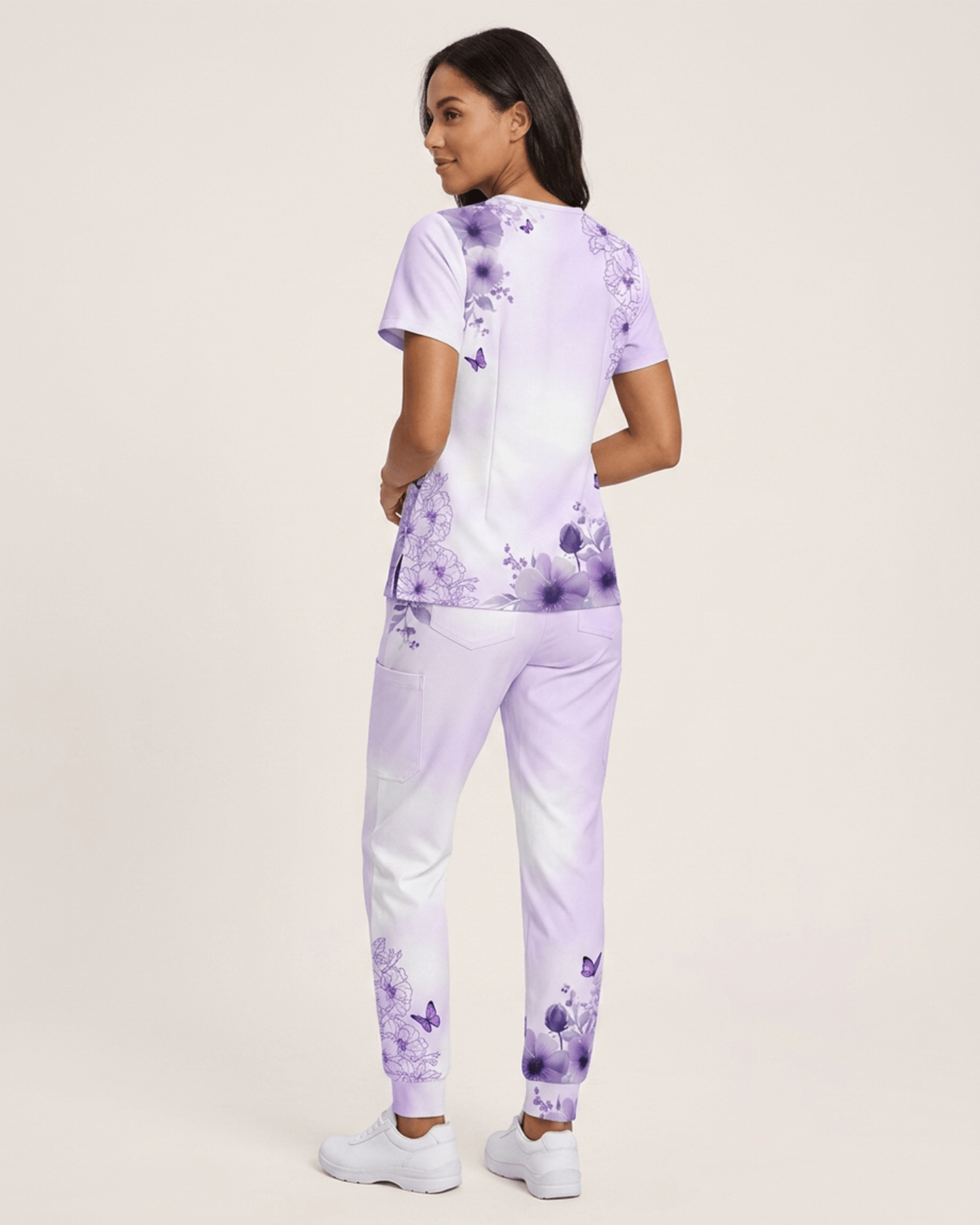 Personalized Job Title And Year The Lord With Fight For You Nurse Flower Women's One-Pocket V-neck Scrub Set - Scrubloop