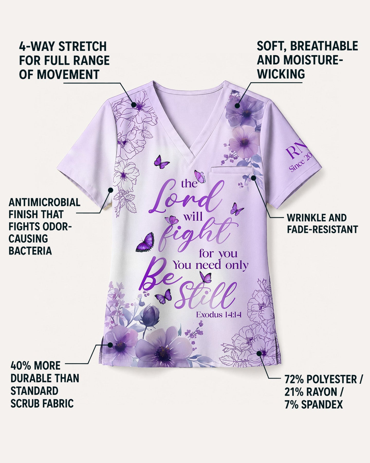 Personalized Job Title And Year The Lord With Fight For You Nurse Flower Women's One-Pocket V-neck Scrub Set - Scrubloop