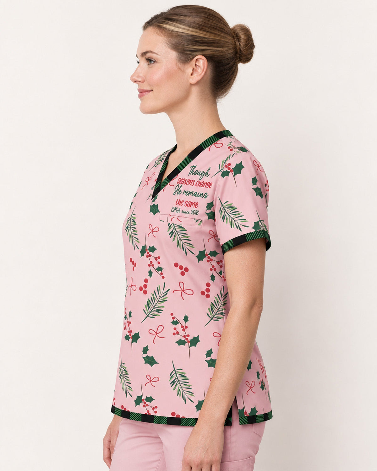 Personalized Job Title And Year Though Seasons Change He Remains The Same Christmas Christian Gift For Nurse Top - Scrubloop