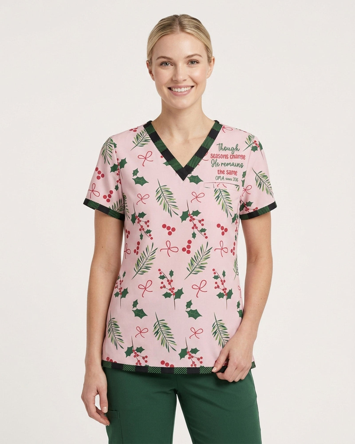 Personalized Job Title And Year Though Seasons Change He Remains The Same Christmas Christian Gift For Nurse Top - Scrubloop