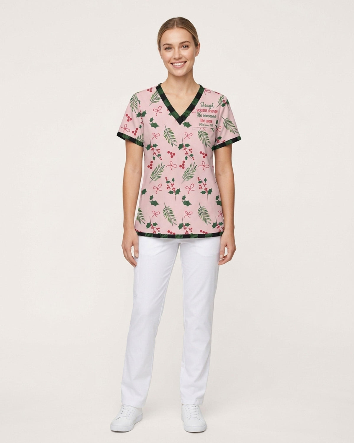 Personalized Job Title And Year Though Seasons Change He Remains The Same Christmas Christian Gift For Nurse Top - Scrubloop