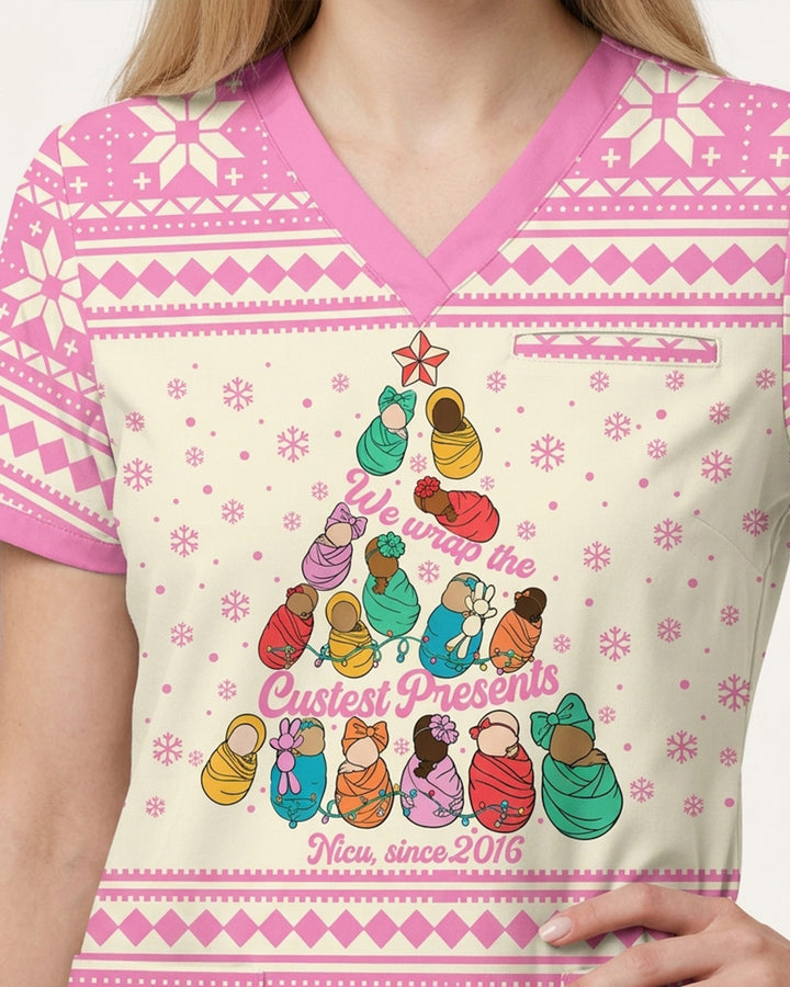 Personalized Job Title And Year We Wrap The Cutest Presents Christmas Tree Gift For NICU Nurse Top