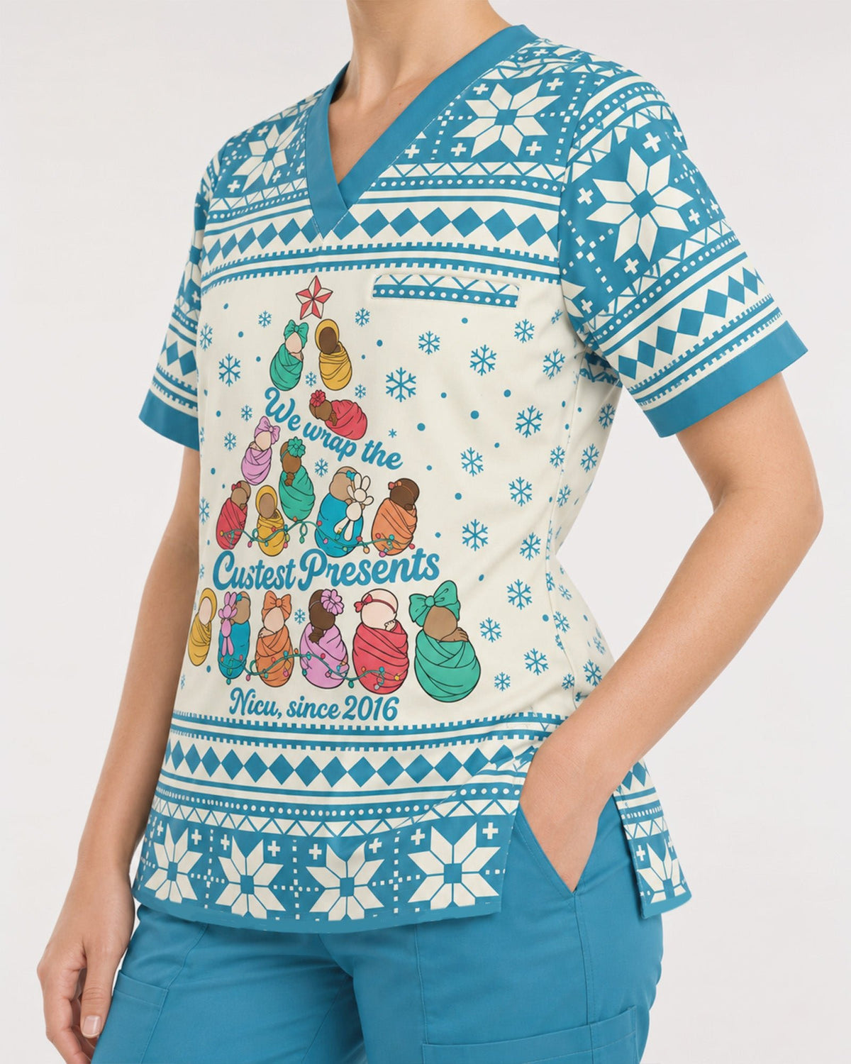 Personalized Job Title And Year We Wrap The Cutest Presents Christmas Tree Gift For NICU Nurse Top - Scrubloop