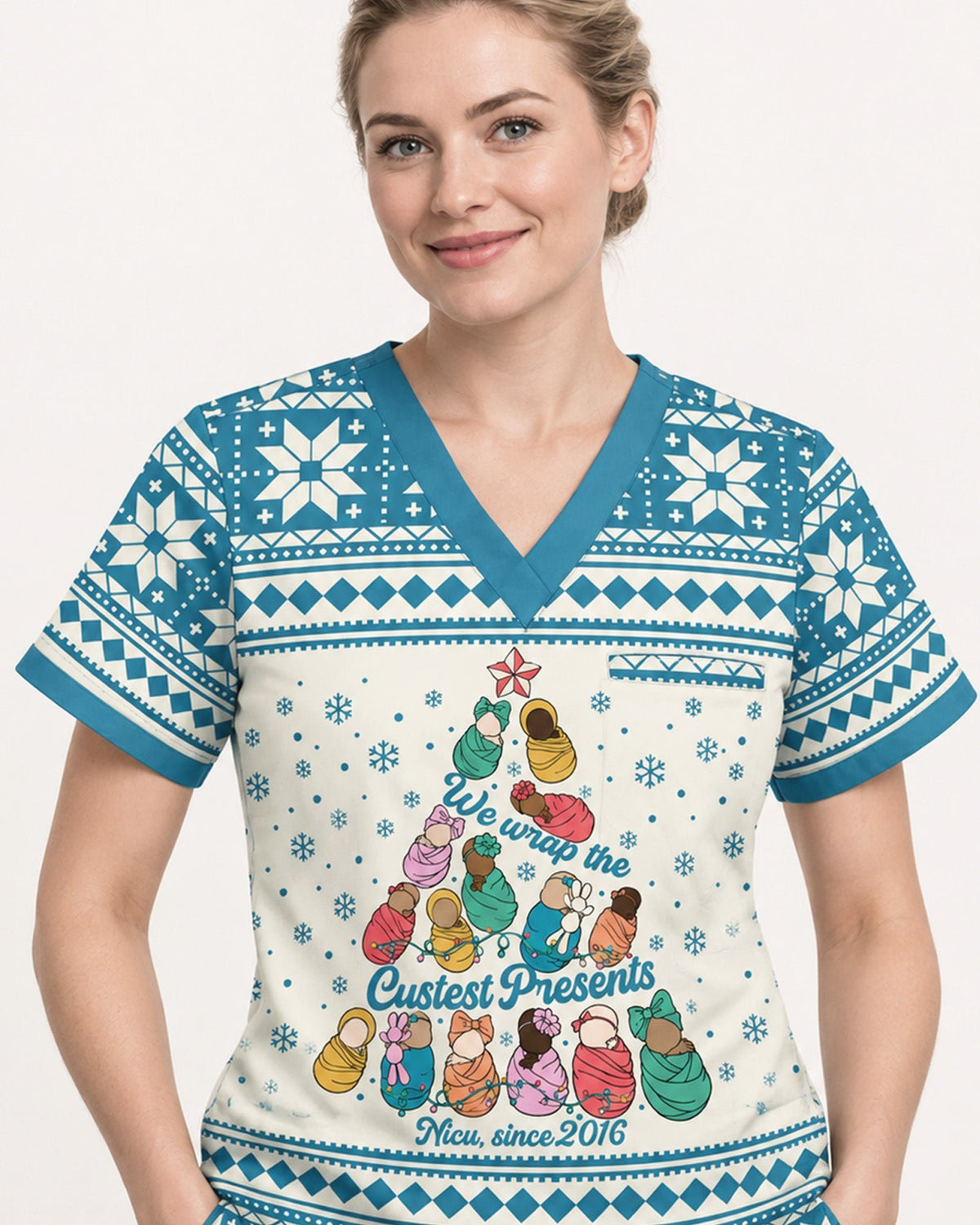 Personalized Job Title And Year We Wrap The Cutest Presents Christmas Tree Gift For NICU Nurse Top - Scrubloop