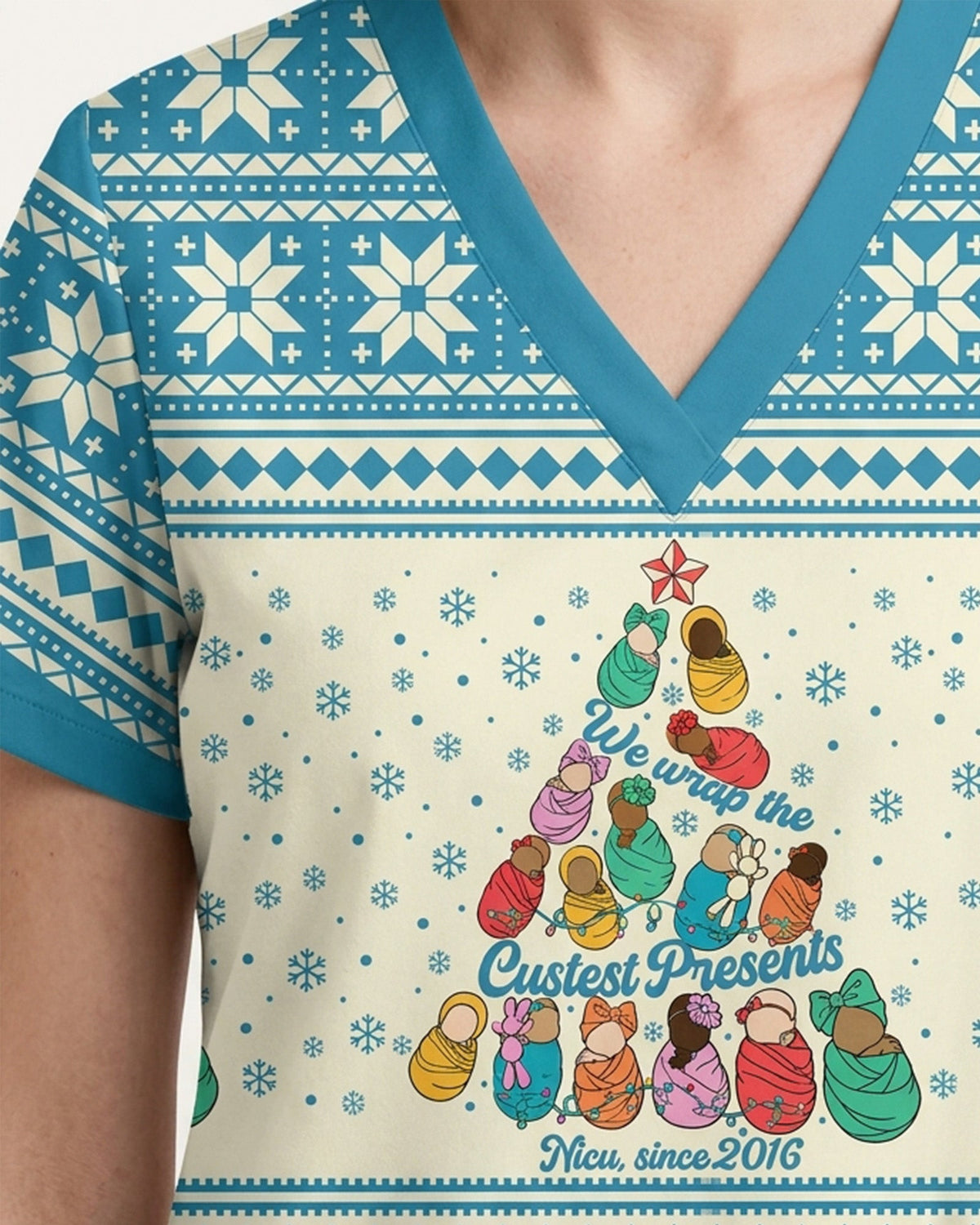 Personalized Job Title And Year We Wrap The Cutest Presents Christmas Tree Gift For NICU Nurse Top - Scrubloop