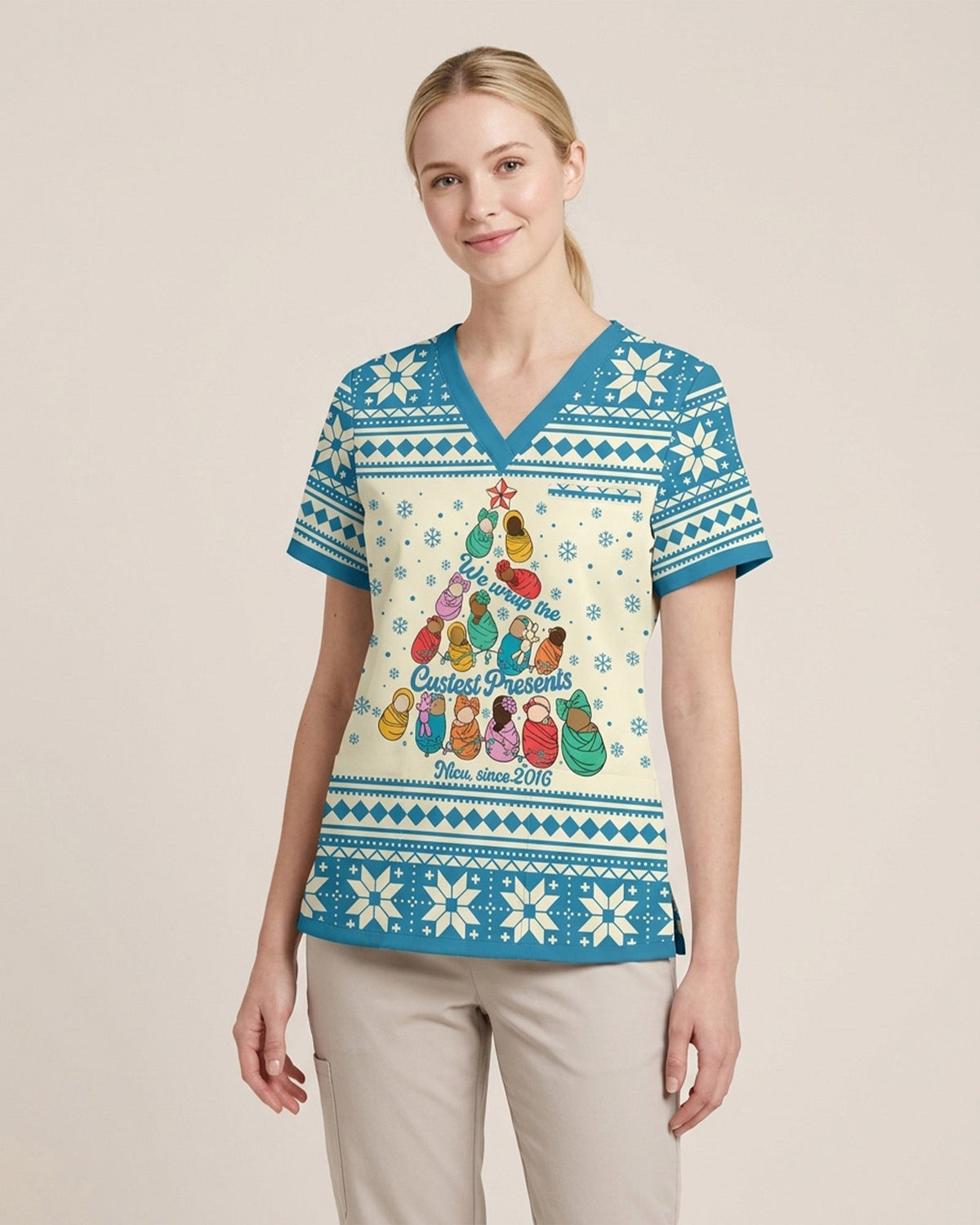 Personalized Job Title And Year We Wrap The Cutest Presents Christmas Tree Gift For NICU Nurse Top - Scrubloop
