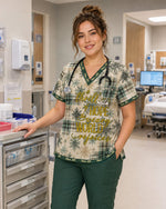 Personalized Name A Thrill Of Hope The Weary World Rejoices Buffalo Plaid Christmas Gift For Nurse Top - Scrubloop