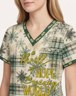Personalized Name A Thrill Of Hope The Weary World Rejoices Buffalo Plaid Christmas Gift For Nurse Top - Scrubloop