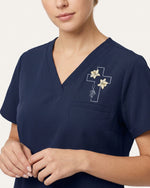 Personalized Name And Birth Month Flower Now In God's Hand Still In My Heart Memorial Hidden Message Gift For Nurse Top - Scrubloop