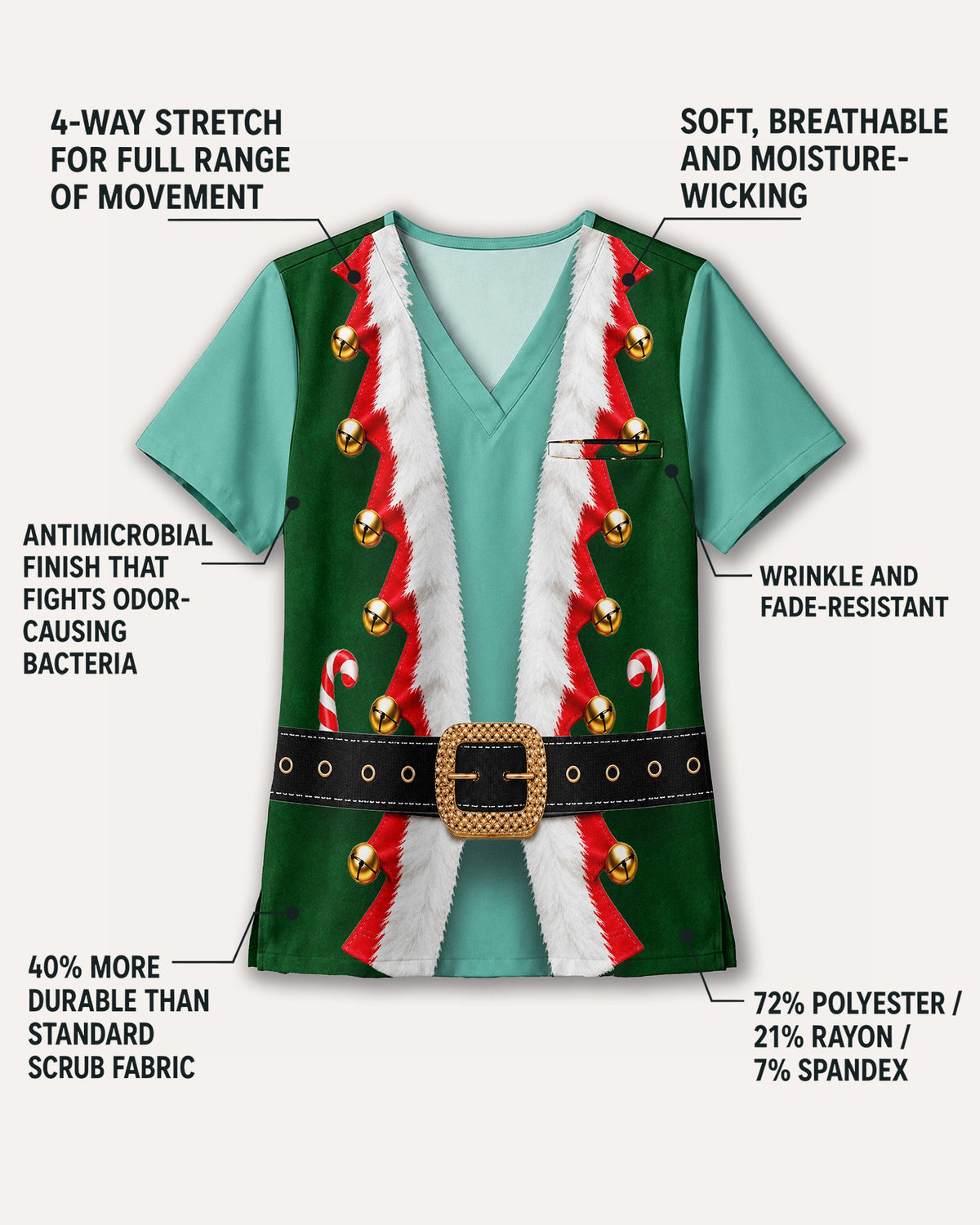 Personalized Name And Job Title Elf Jacket Costome Scrub 3D Effect Print Funny Christmas Gift For Nurse Top - Scrubloop