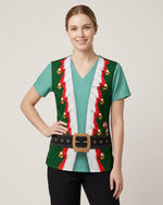 Personalized Name And Job Title Elf Jacket Costome Scrub 3D Effect Print Funny Christmas Gift For Nurse Top - Scrubloop