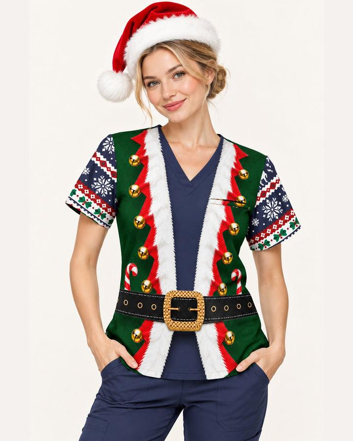 Personalized Name And Job Title Elf Jacket Costome Scrub 3D Effect Print Funny Christmas Gift For Nurse Top