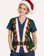 Personalized Name And Job Title Elf Jacket Costome Scrub 3D Effect Print Funny Christmas Gift For Nurse Top - Scrubloop
