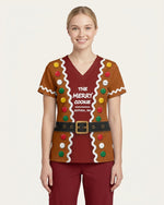 Personalized Name And Job Title Gingerbread Jacket Costome Scrub 3D Effect Print Funny Christmas Gift For Nurse Top - Scrubloop
