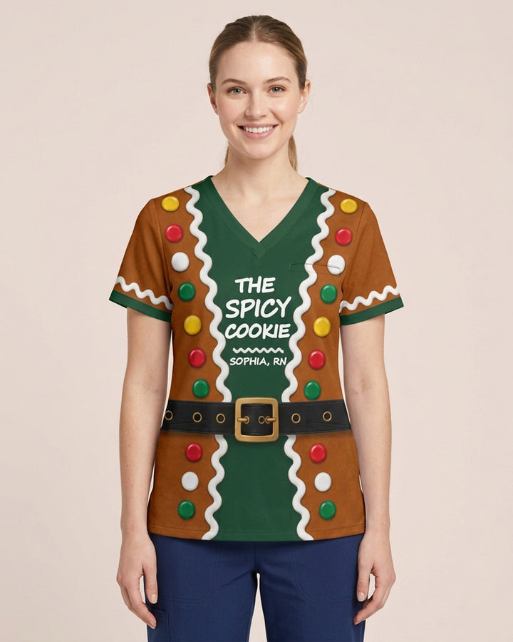 Personalized Name And Job Title Gingerbread Jacket Costome Scrub 3D Effect Print Funny Christmas Gift For Nurse Top