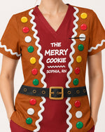 Personalized Name And Job Title Gingerbread Jacket Costome Scrub 3D Effect Print Funny Christmas Gift For Nurse Top - Scrubloop