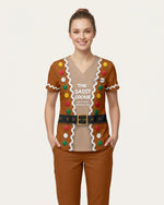 Personalized Name And Job Title Gingerbread Jacket Costome Scrub 3D Effect Print Funny Christmas Gift For Nurse Top - Scrubloop