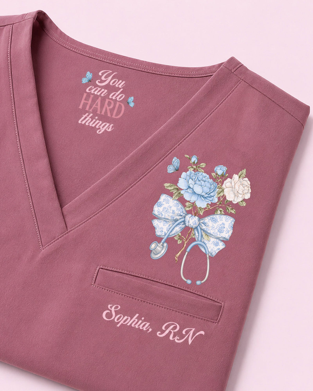 Personalized Name And Job Title Nurse You Can Do Hard Things Stethoscope Bow With Flower Top - Scrubloop